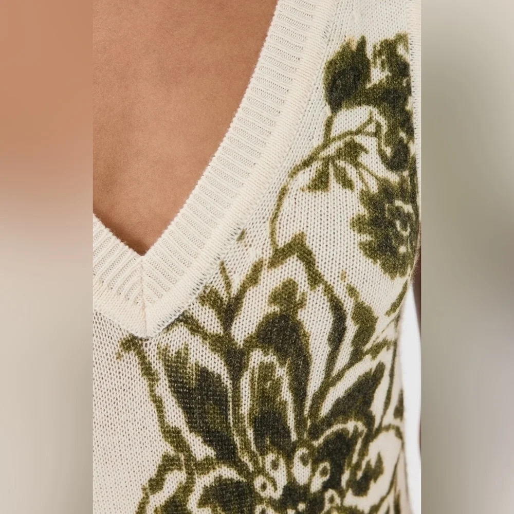 Figue Roxanne Cashmere Wool Sweater Dress Ikat Floral Woodland Green NWT
